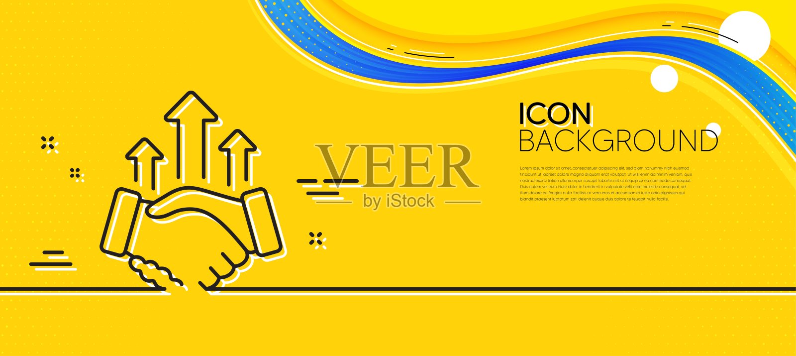 交易行图标。业务握手信号。极小线黄色横幅。向量插画图片素材