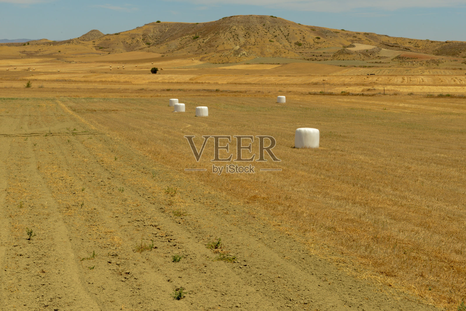 塞浦路斯岛干草捆的田野景观照片摄影图片