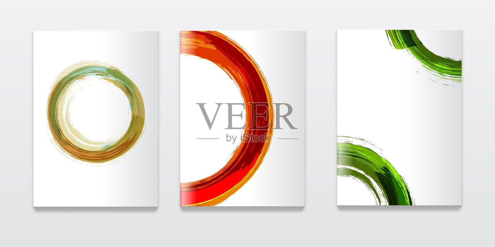 小册子或小册子设计模板与水彩圈。公司报告或广告模型与彩色油墨环。插画图片素材