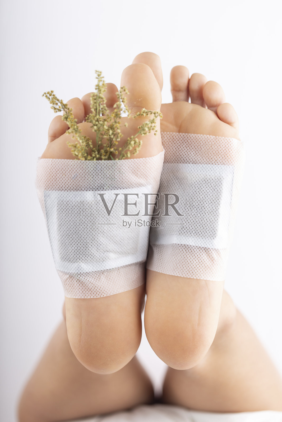 脚垫排毒天然草药。照片摄影图片