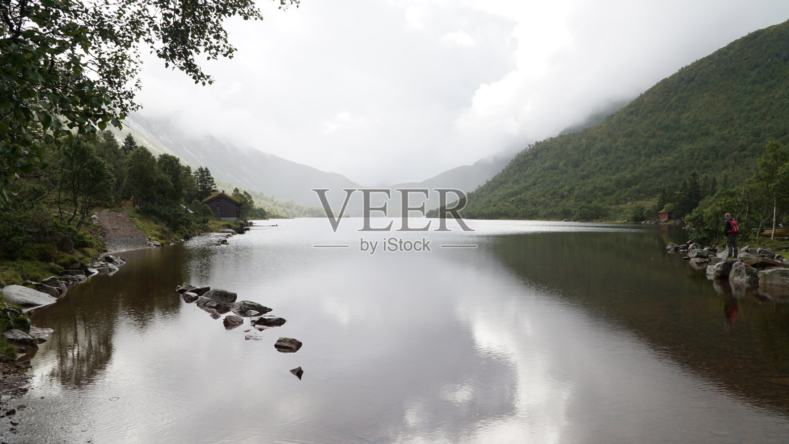 挪威斯特劳姆肖纳特的绿色山景。照片摄影图片