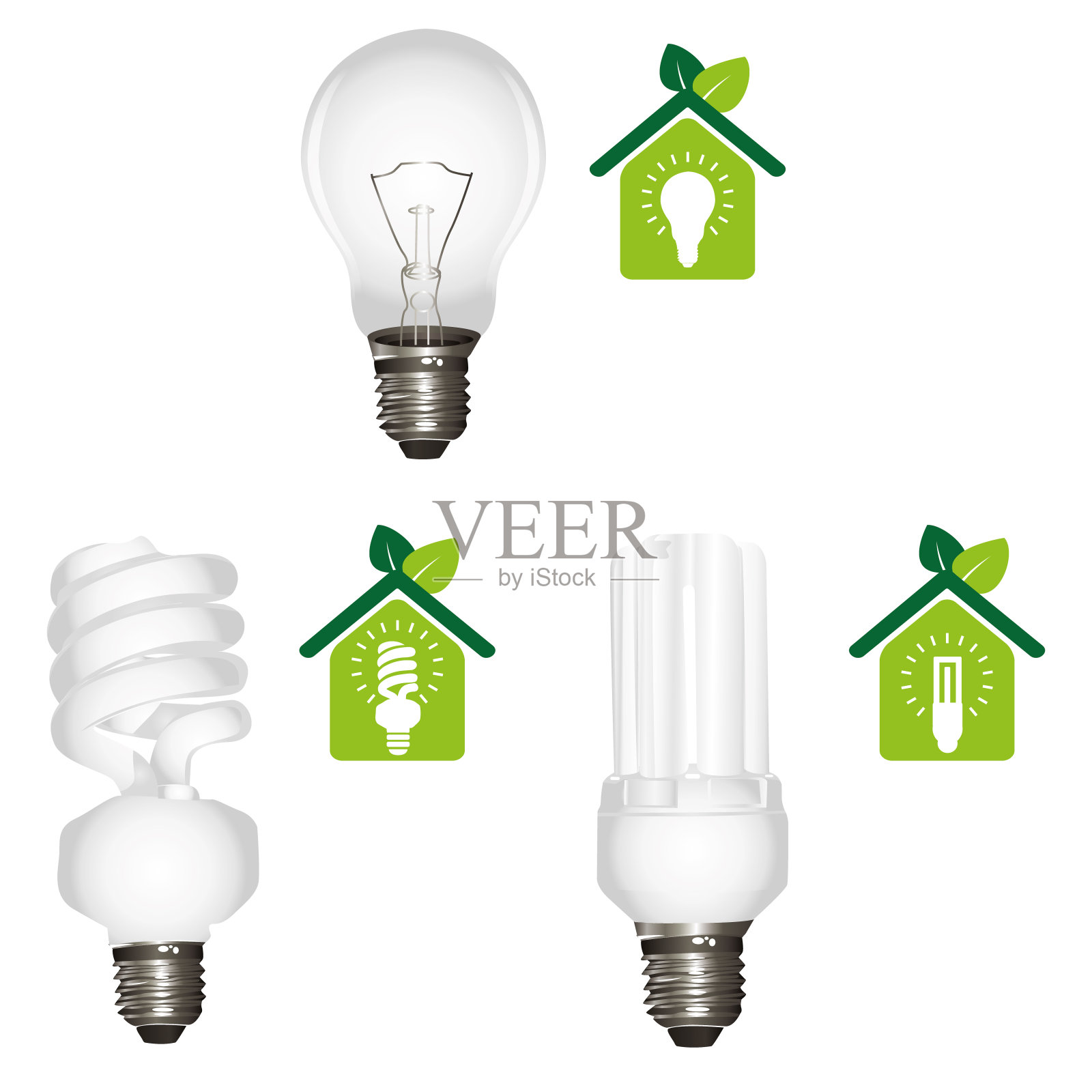 三个带有生态标志的灯泡。矢量图标集。设计元素图片