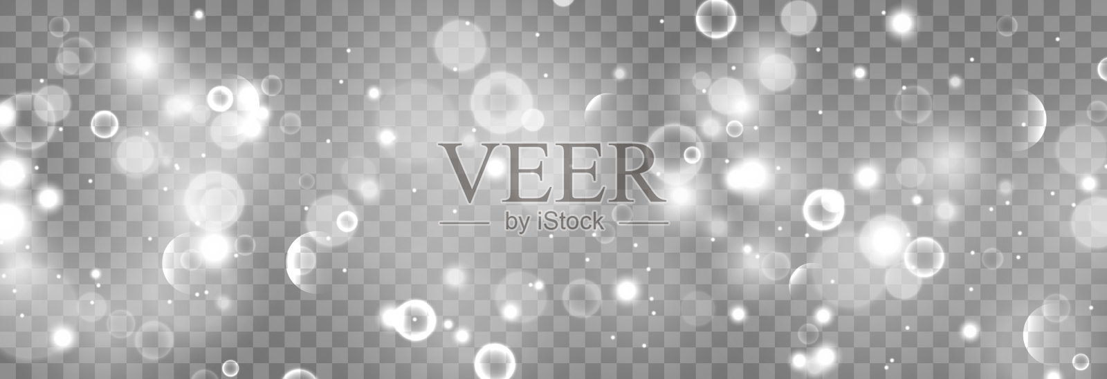 闪亮的白色粒子，发光的散景光孤立在透明的背景上。光效果png，模糊散景。魔术发光的概念。带有散景效果的抽象背景。向量。插画图片素材