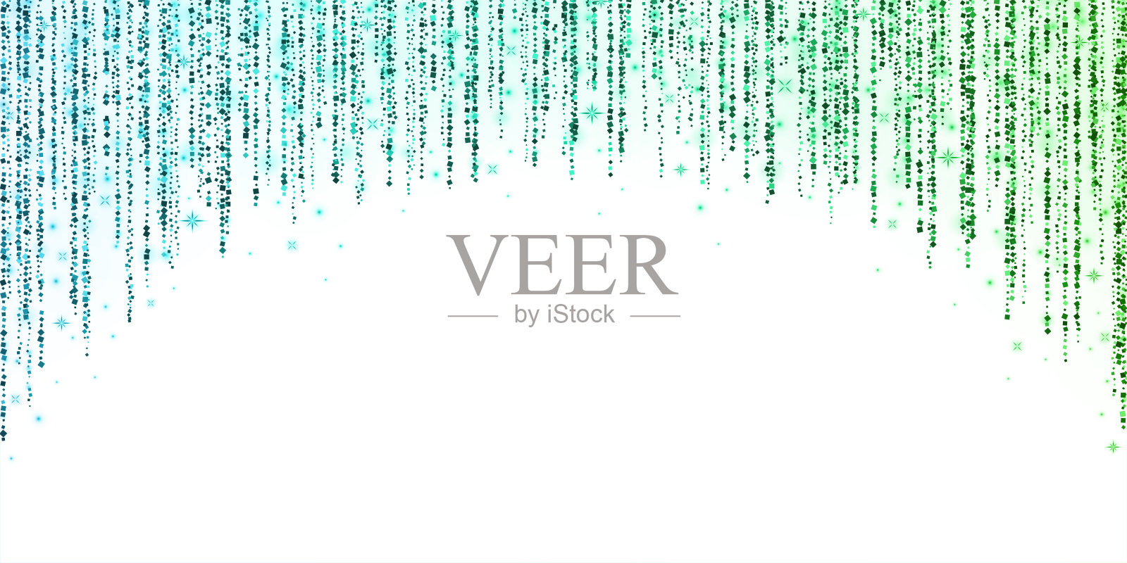 蓝色绿色闪光雨弧花环在白色背景上。向量插画图片素材