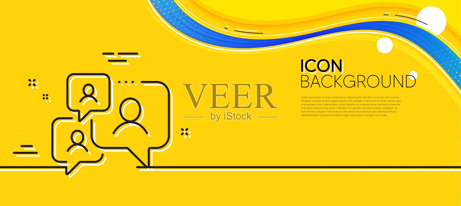 支持聊天线路图标。评论的迹象。讲话泡泡消息。极小线黄色横幅。向量插画图片素材