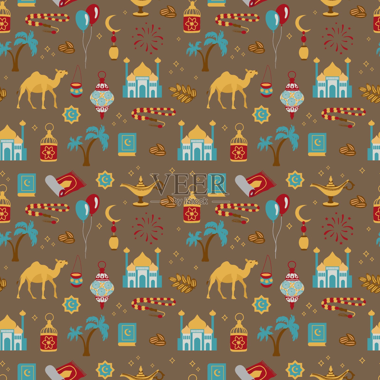 斋月卡里姆的无缝图案。画的风格。布料，纺织品，壁纸，包装的设计。插画图片素材