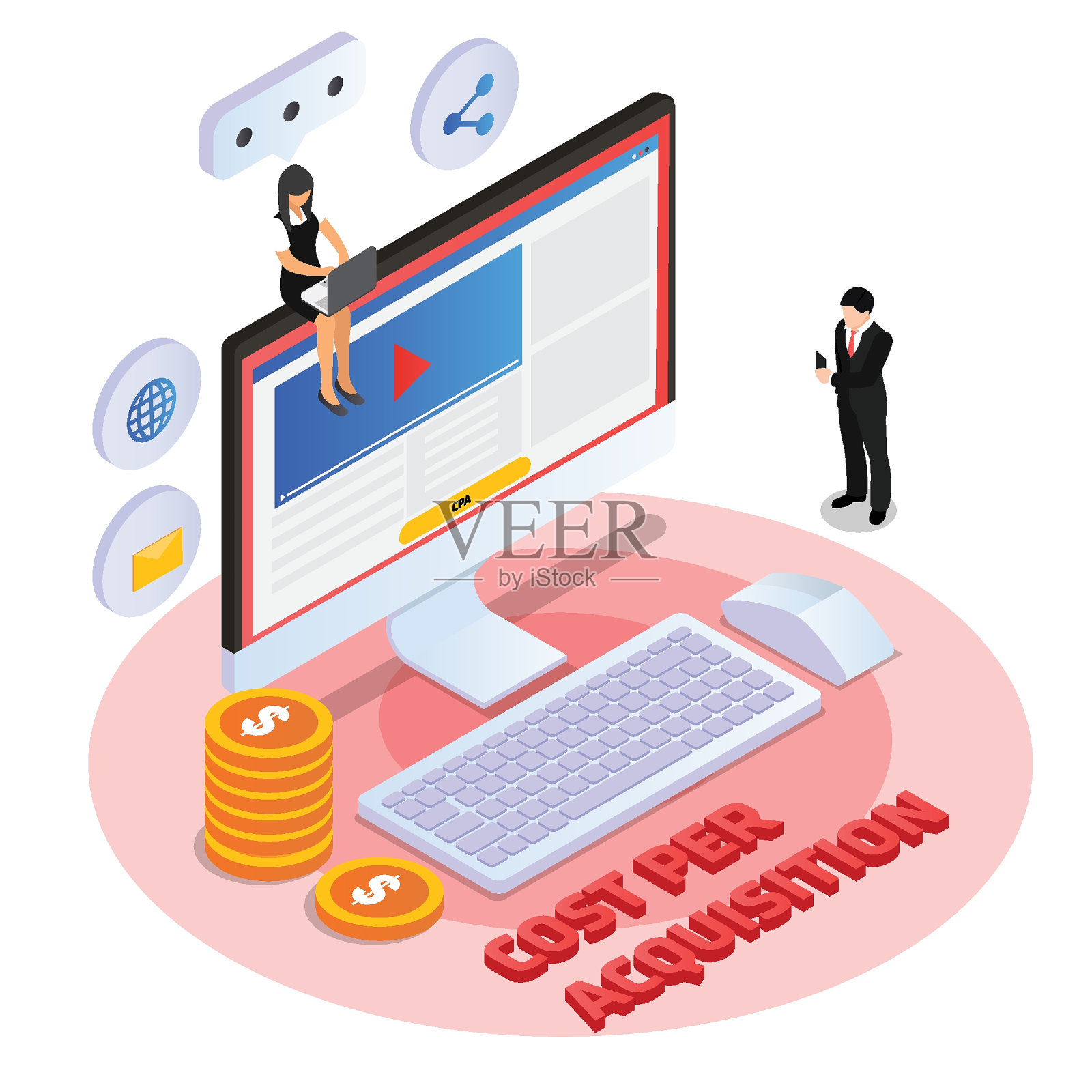 每获取成本等距3d插画图片素材