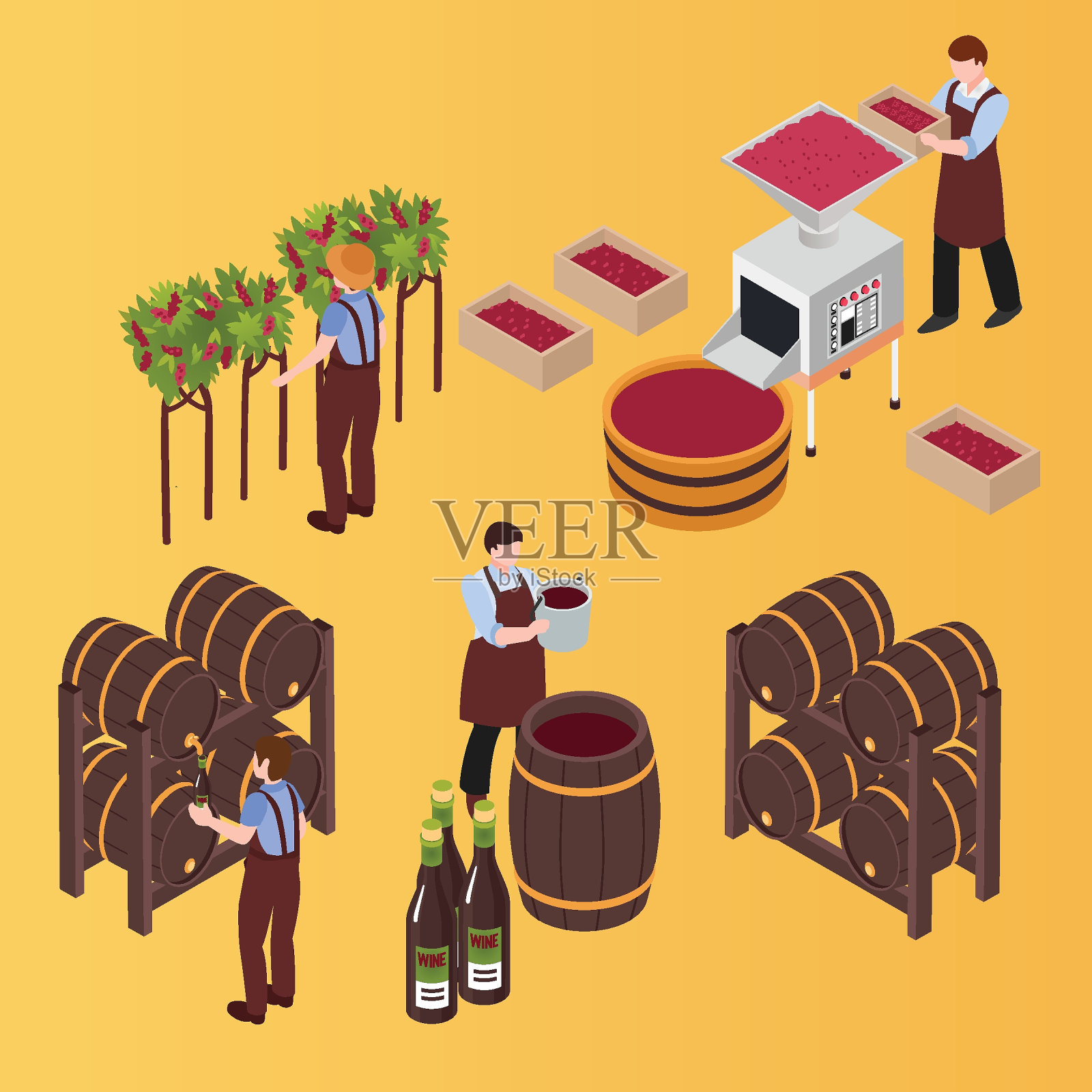 葡萄酒生产行业等距3d插画图片素材
