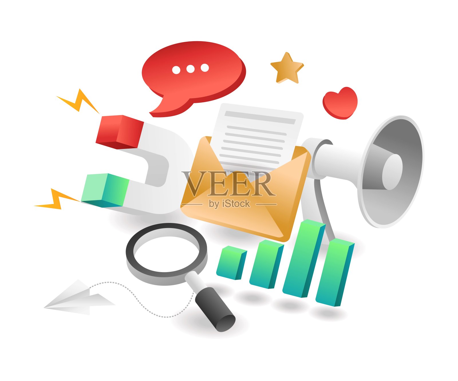 平面等距概念插图。战略分析师邮件营销活动插画图片素材