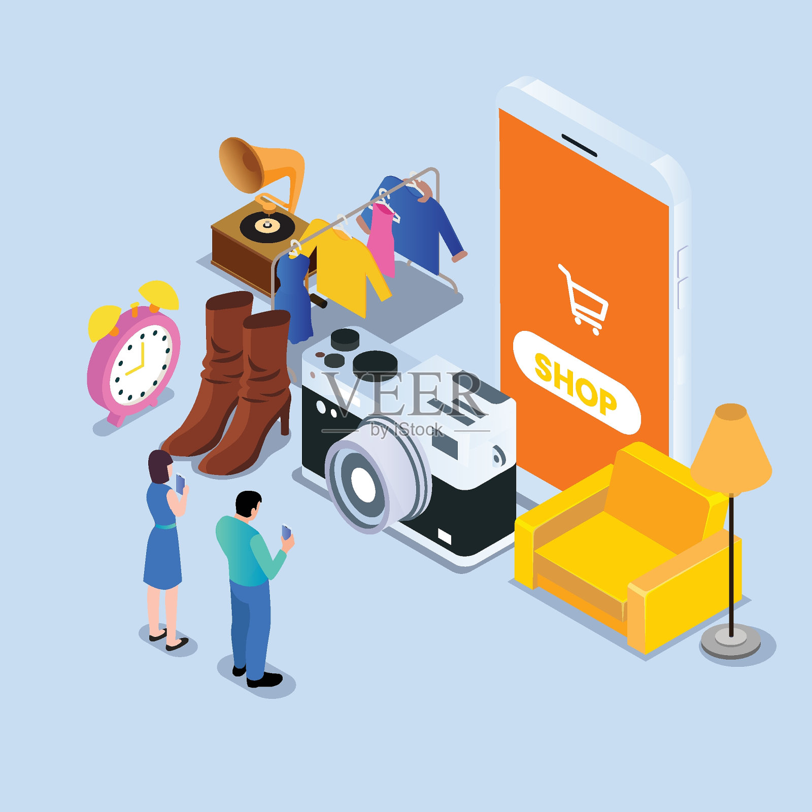 在线使用市场等距3d插画图片素材