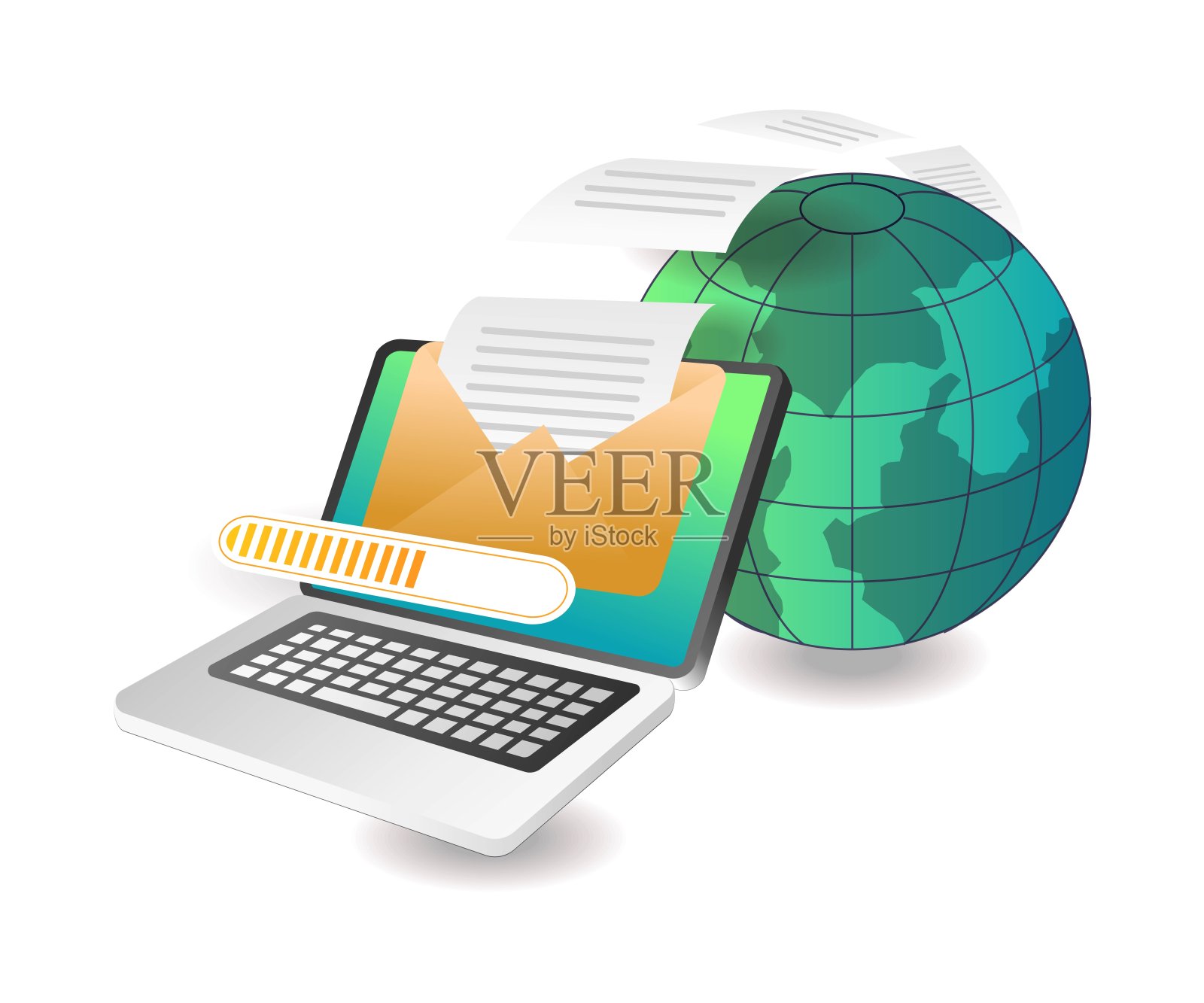 平面等距概念插图。发送电子邮件数据的过程插画图片素材