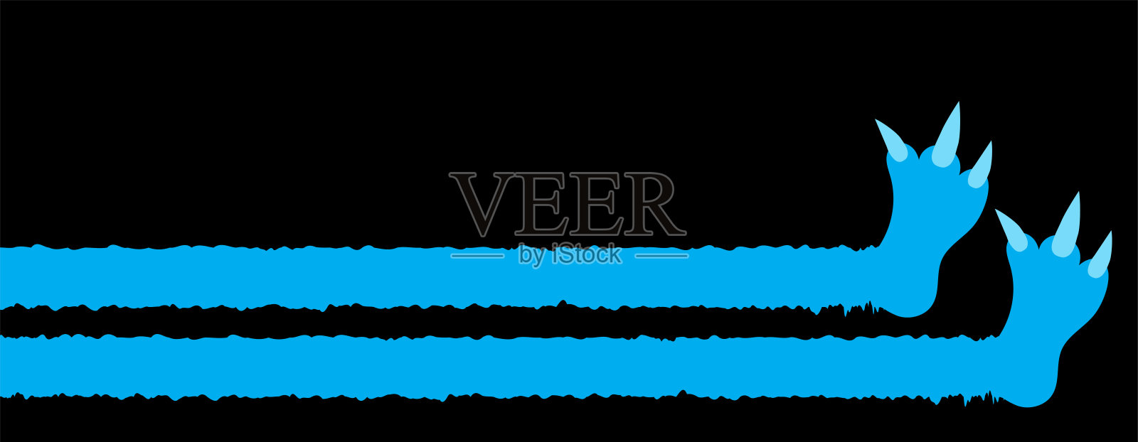 万圣节快乐。怪物的腿。两条长腿，脚上有指甲。坐在怪物。蓝色的毛皮。可爱可爱的卡通人物。有趣的面包。宝贝孩子收集。平面设计。孤立。黑色背景。插画图片素材