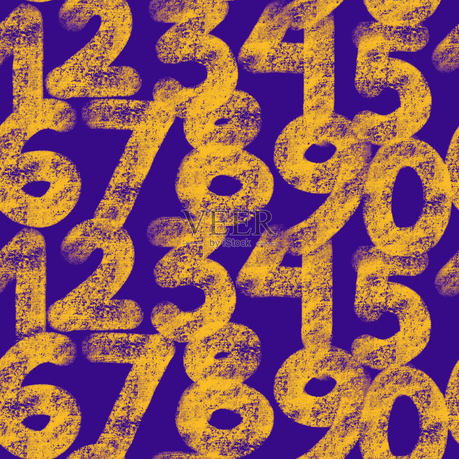 无缝图案，数字按顺序分布。画的数字在grunge半色调。粉笔纹理。学校的数学背景。纺织品、面料、横幅、海报、包装、墙纸的时尚设计。插画图片素材