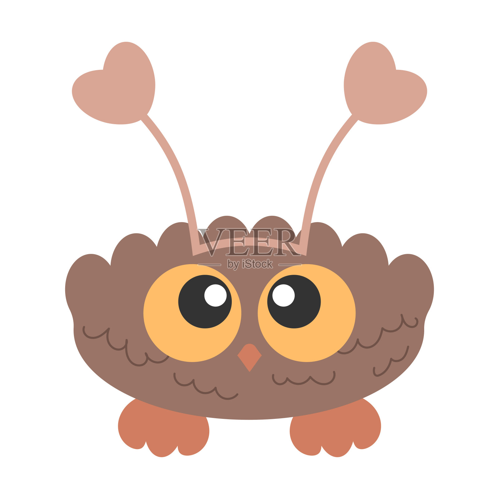 可爱的小猫头鹰，大眼睛，头上有心形环设计元素图片