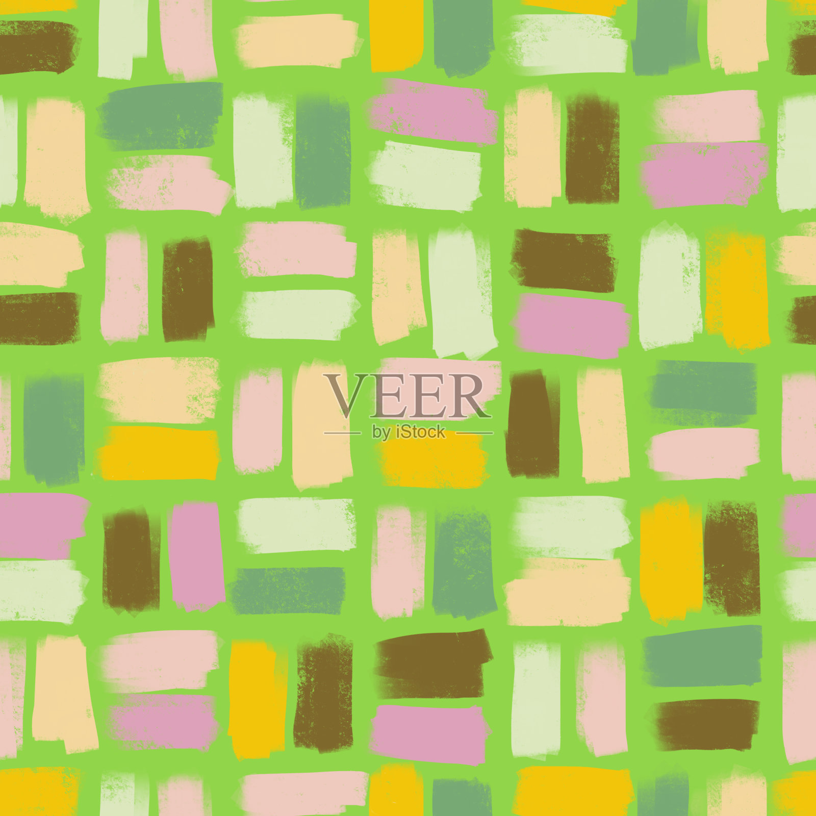 极简主义的无缝图案，由色彩丰富的块。抽象的几何解释。马赛克装饰。时尚的交叉条纹纹理。装饰广场的形状。现代潮人的风格。插画图片素材