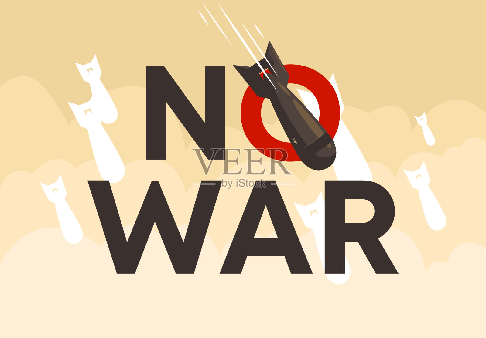 矢量插图文本没有战争的形式与航空炸弹的标志插画图片素材