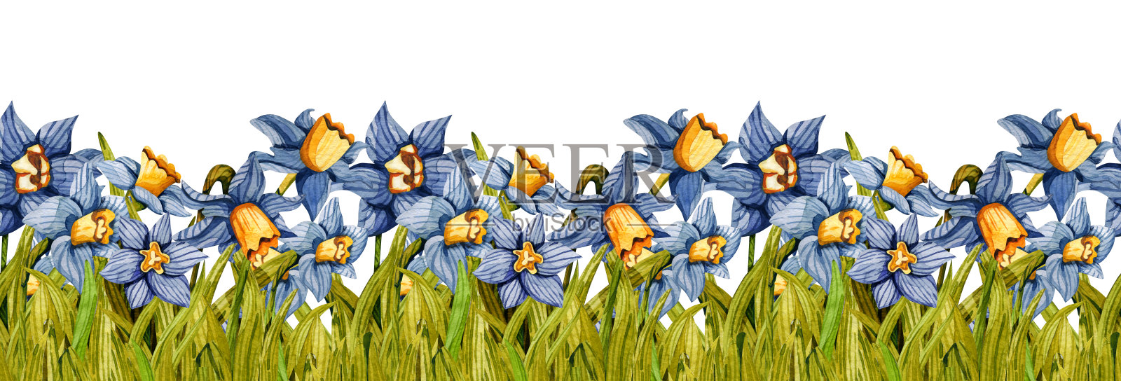 无缝图案与花卉水彩技术。插画图片素材