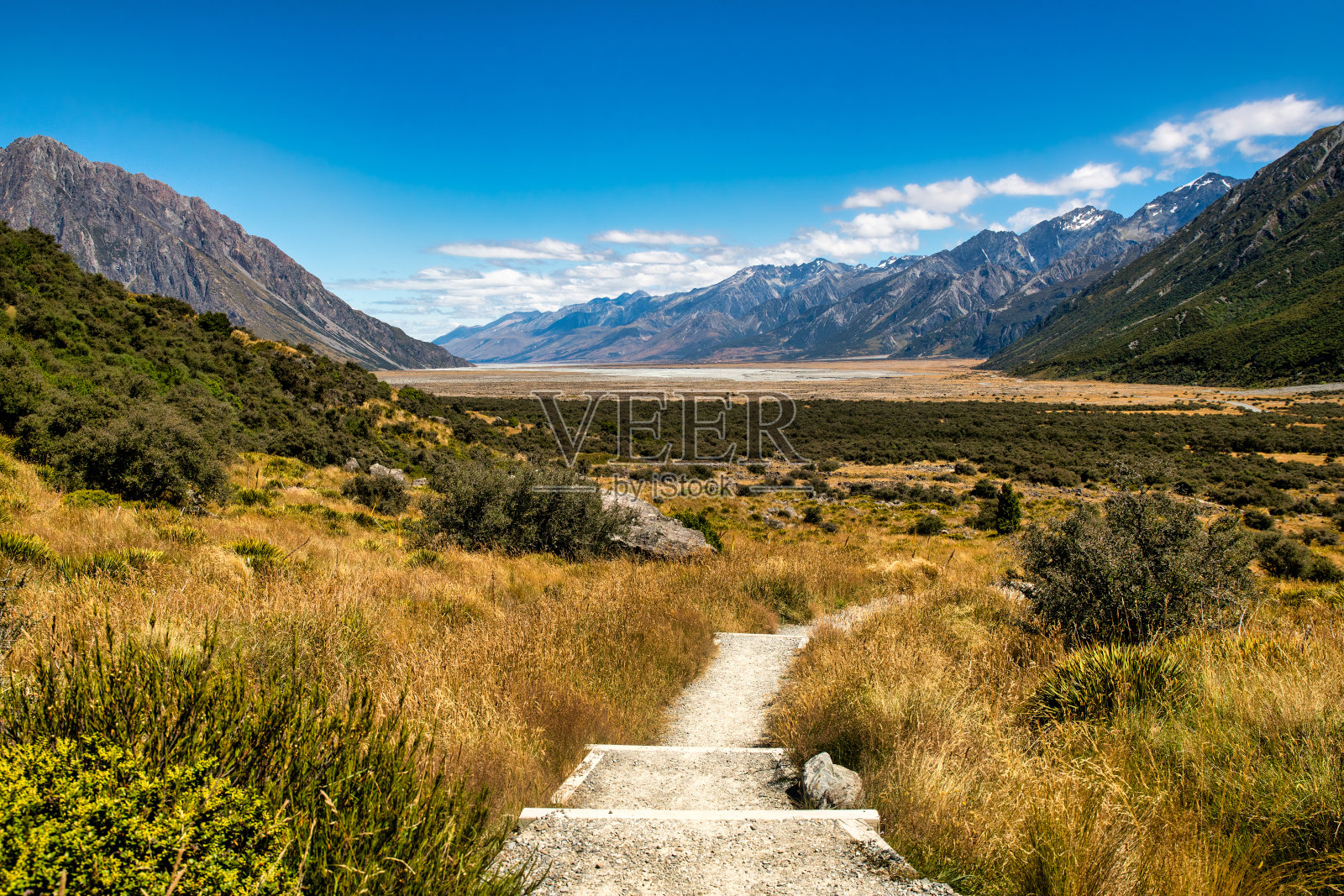 徒步前往奥拉基库克山国家公园的塔斯曼冰川湖照片摄影图片