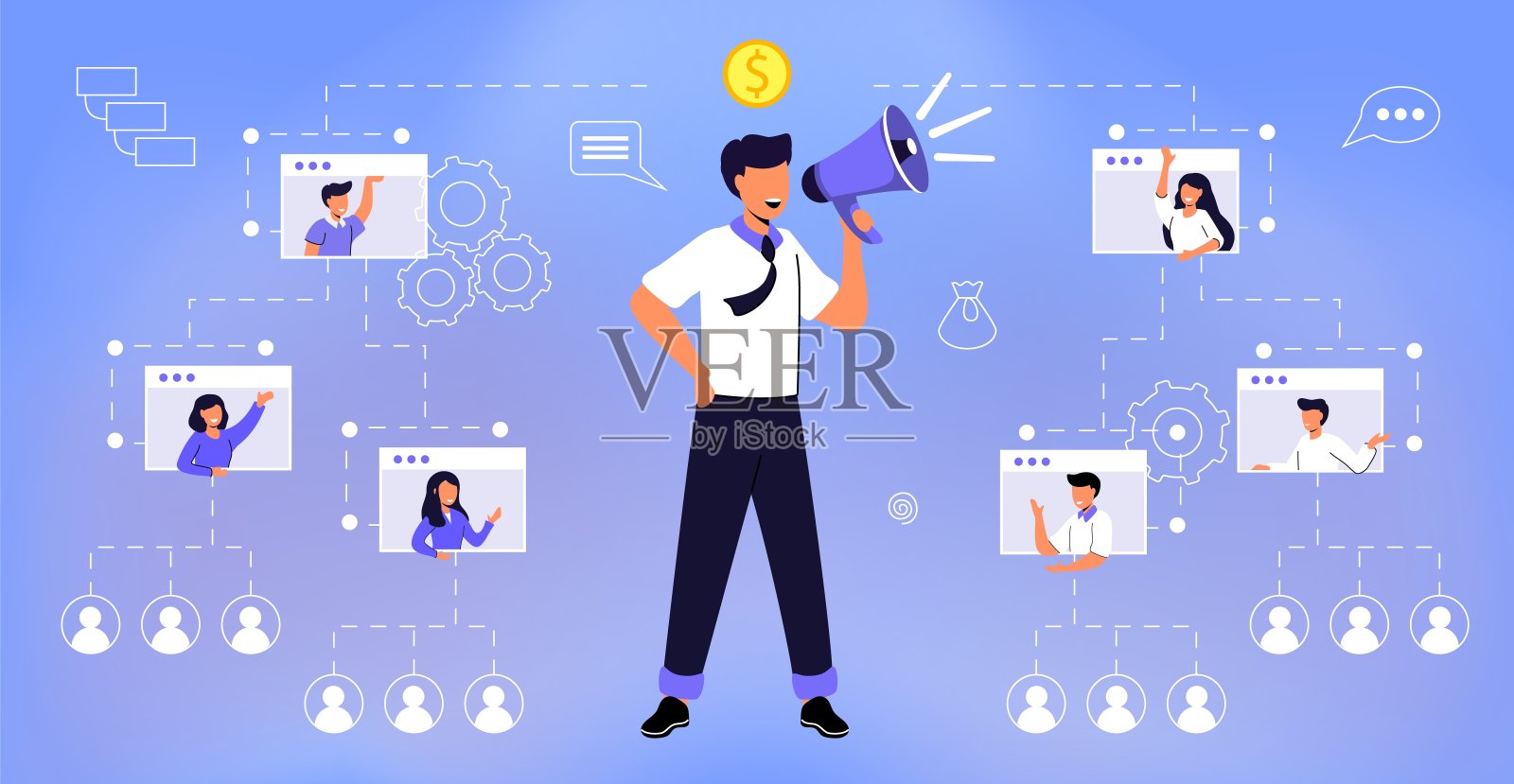 庞氏骗局商业金字塔投资者网络插画图片素材