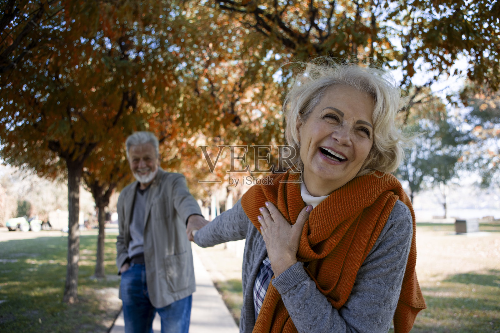 爱的老夫妇在公园里玩了一天照片摄影图片
