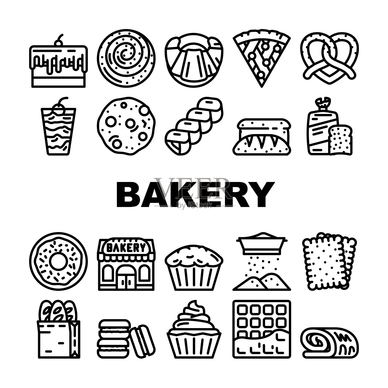 面包房美味的甜点食物图标集向量插画图片素材