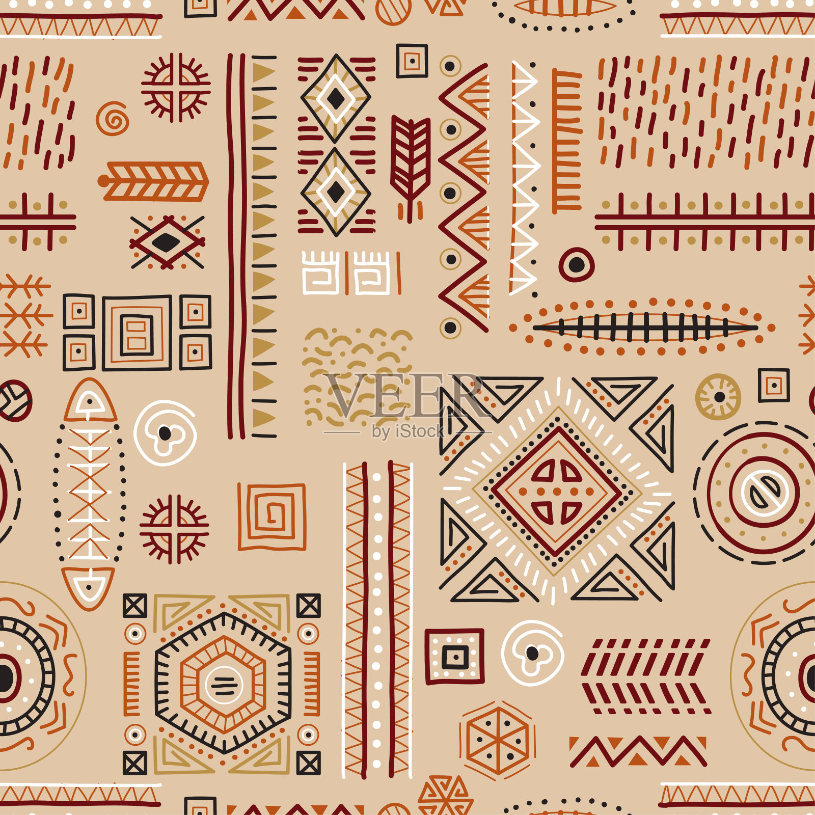 多彩的非洲艺术装饰部落几何形状无缝的背景。插画图片素材