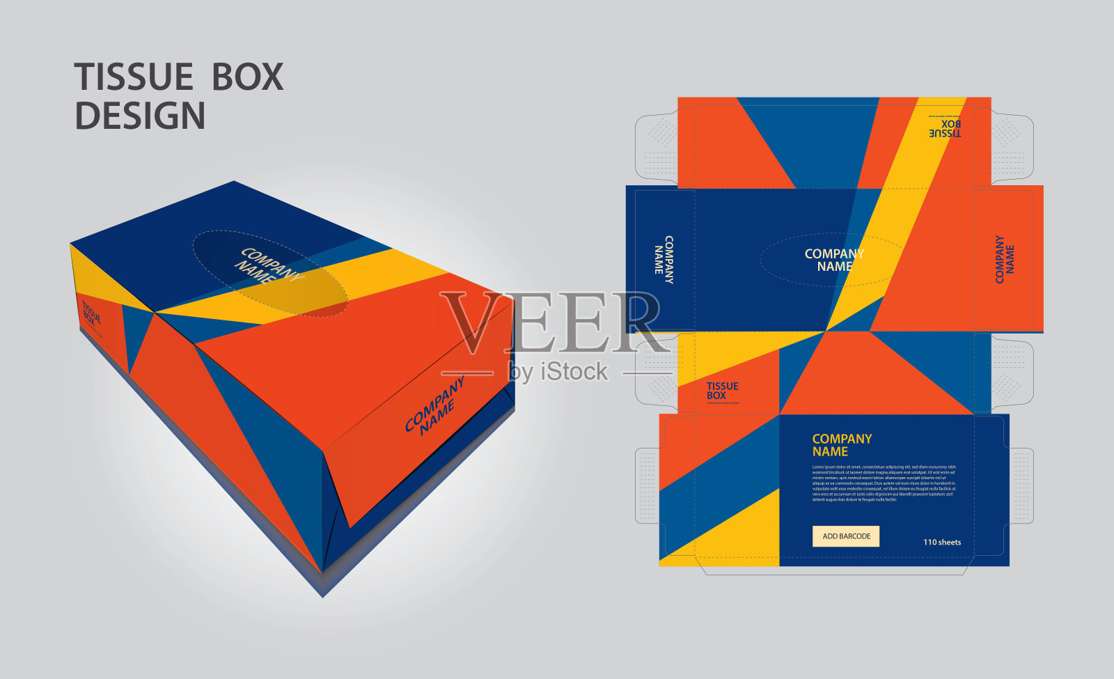 卫生纸盒设计多边形创意背景，盒模型，3d盒子，可以使用你的文字和标识，并准备去打印，产品设计，包装矢量插图，多边形背景设计模板素材