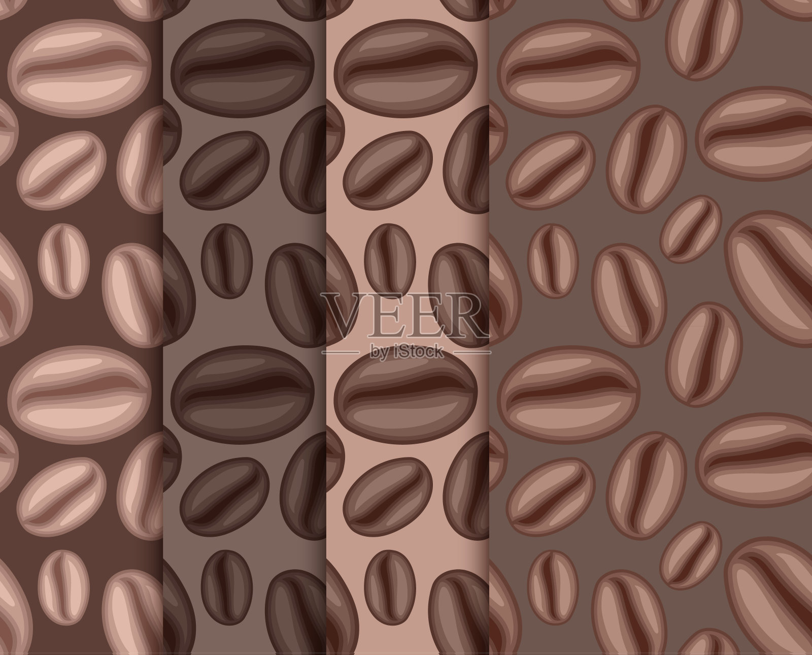 集无缝的背景与咖啡豆，咖啡壁纸图案，矢量插图插画图片素材