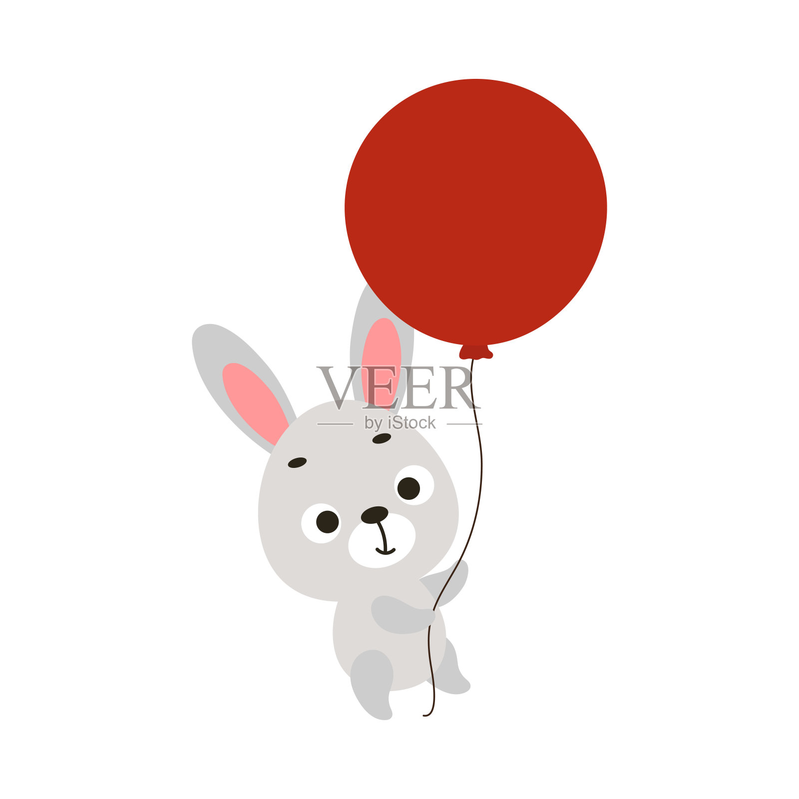 可爱的小兔子在红色的气球上飞行。卡通动物人物为孩子卡片，婴儿淋浴，邀请，海报，t恤组成，房子内部。矢量插图。设计元素图片