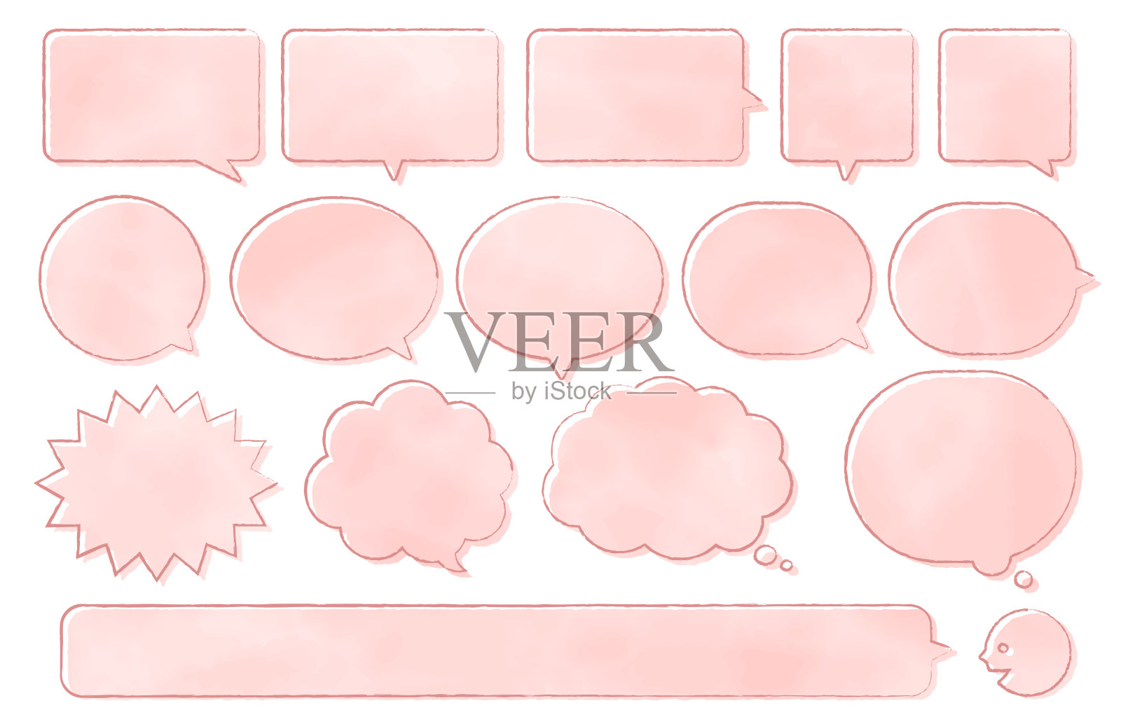 粉红色手写风格的演讲气球设置插画图片素材