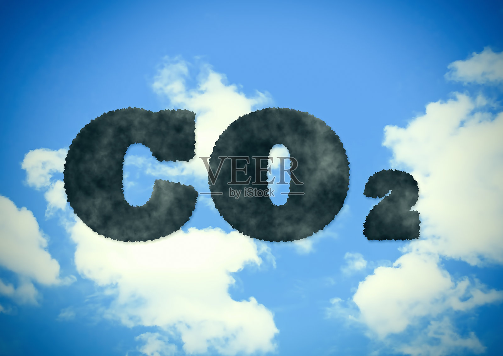 二氧化碳排放到天空的3D插图，带有环境问题的概念照片摄影图片