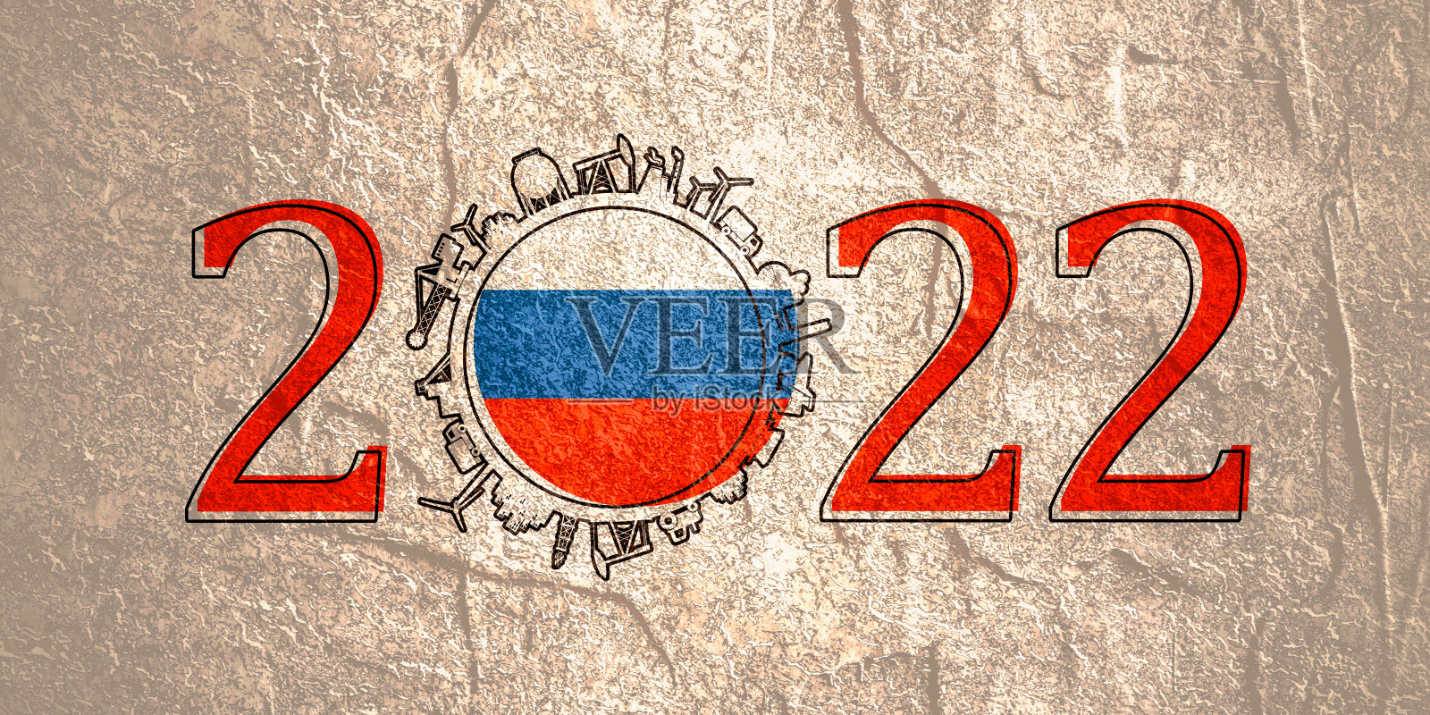 2022年数字，工业图标大约为零。俄罗斯的国旗。插画图片素材