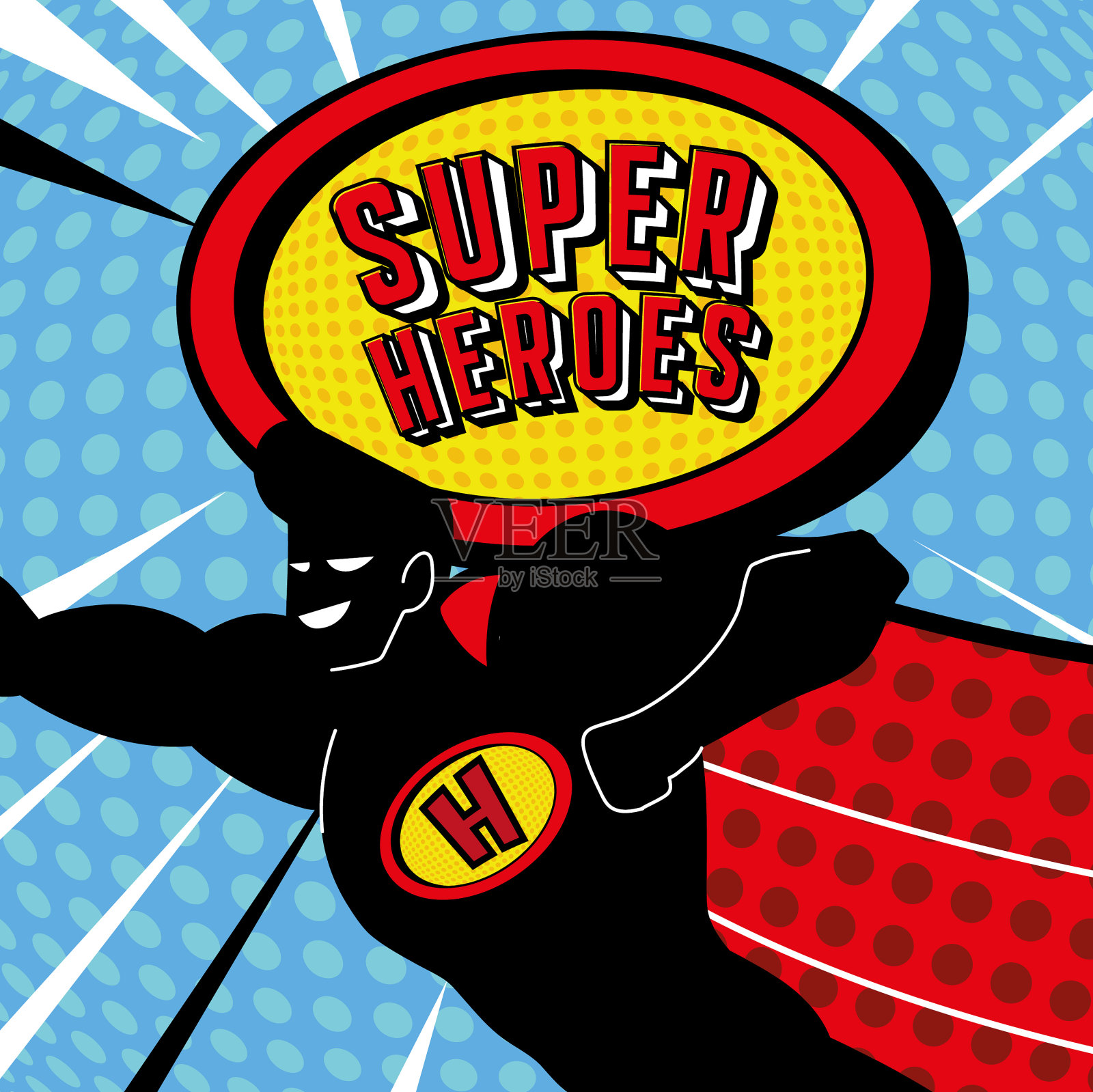 男性超级英雄波普艺术复古插画图片素材