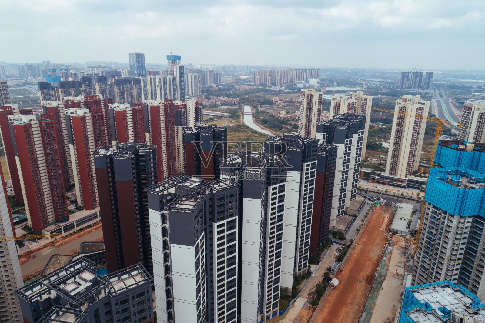 中国多层公寓建筑工地鸟瞰图照片摄影图片