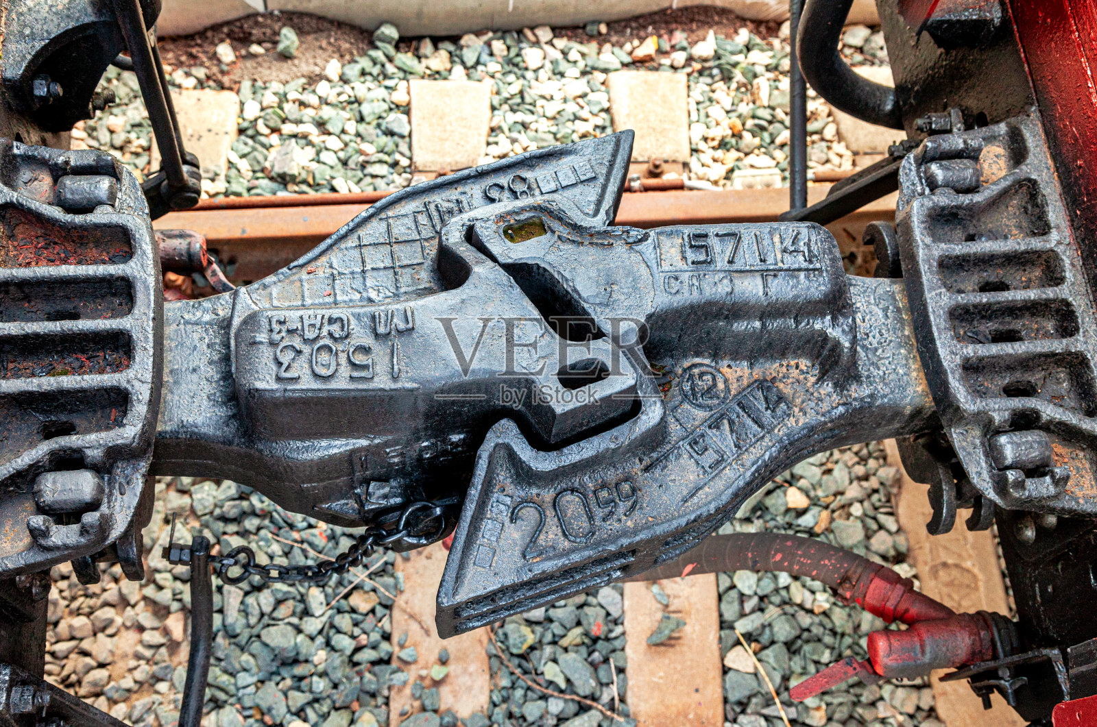 火车车钩接头的特写照片摄影图片