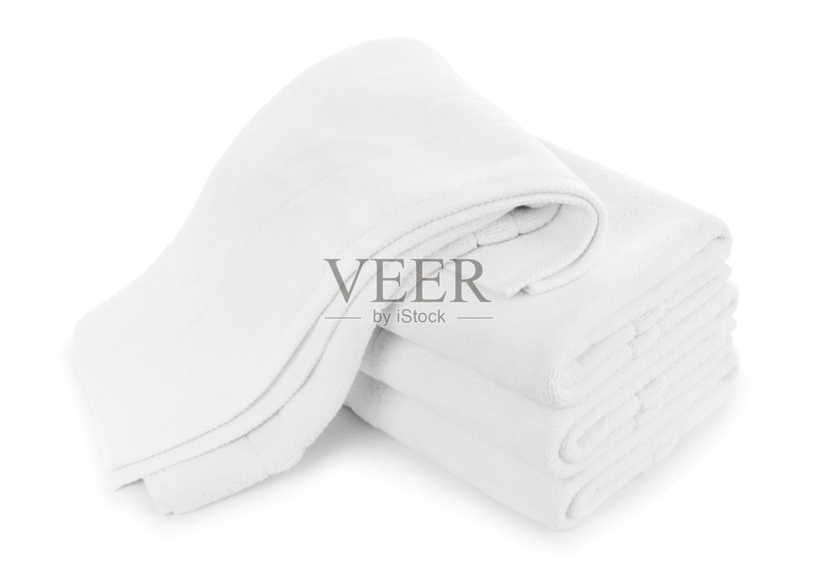 叠叠叠叠的白色棉质毛巾，上面掉着一条照片摄影图片