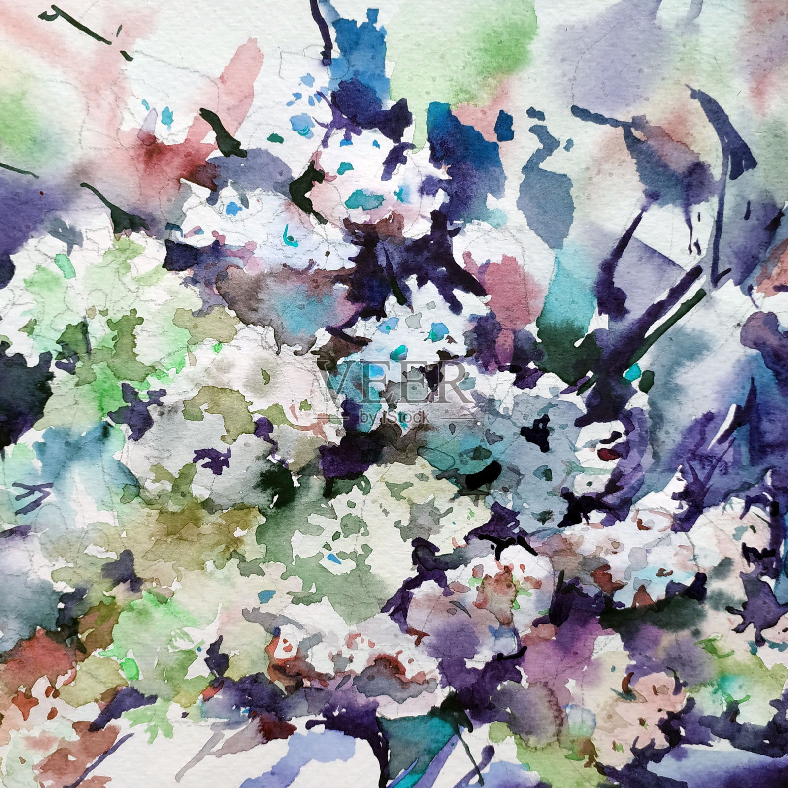 抽象鲜艳的装饰背景。花的图案手工制作。美丽温柔浪漫的春花花束插画图片素材