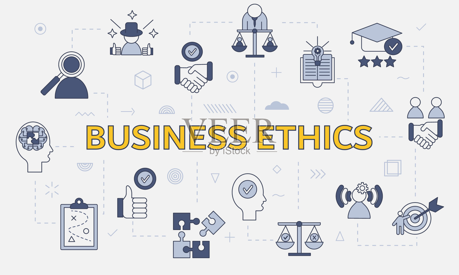 商业道德概念图标设置与大字或文字中心插画图片素材
