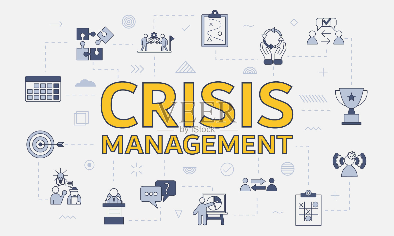 危机管理概念与图标设置与大字或文本中心插画图片素材
