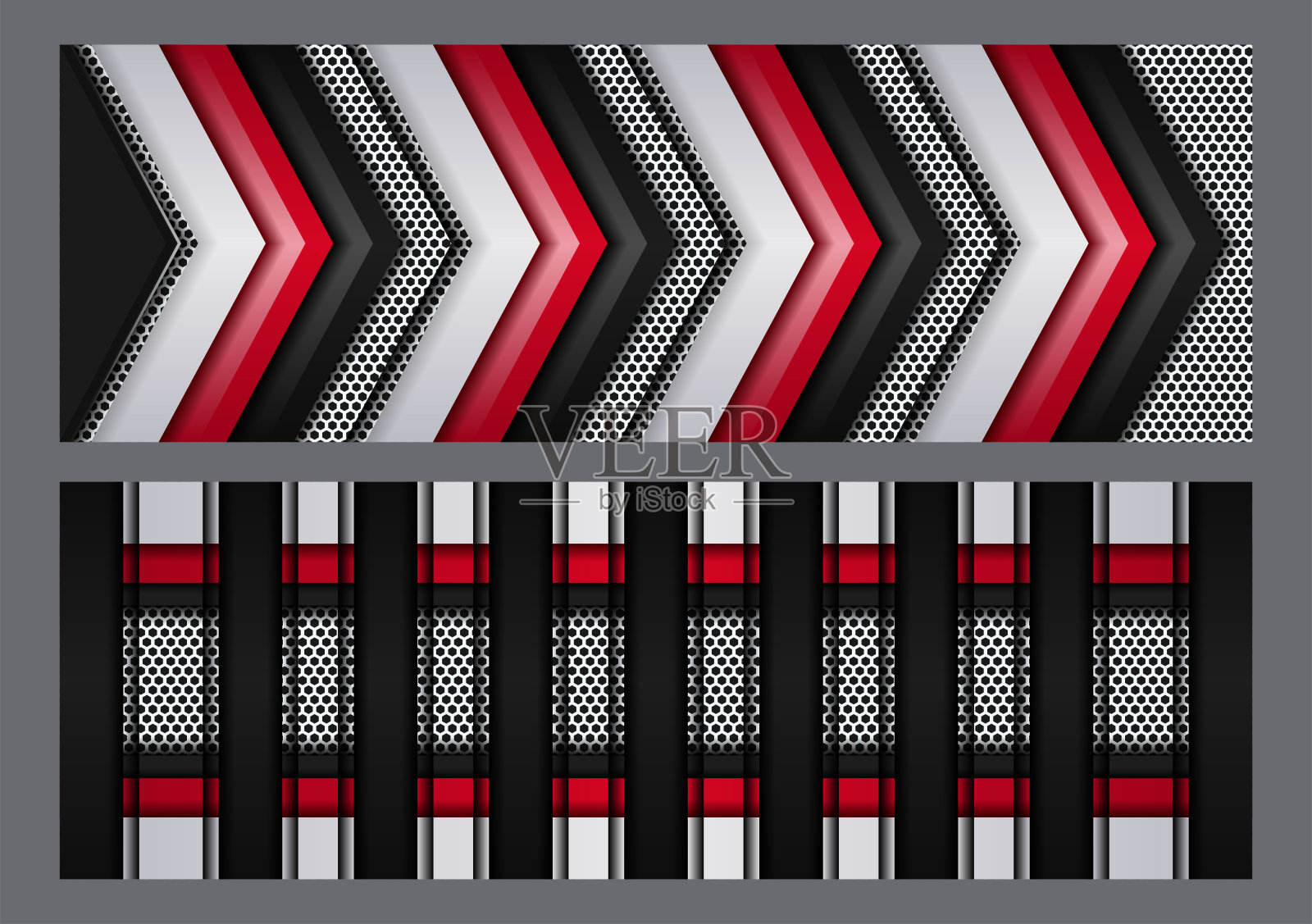 现代未来科技设计黑色和灰色金属碳重叠暗六边形背景插画图片素材