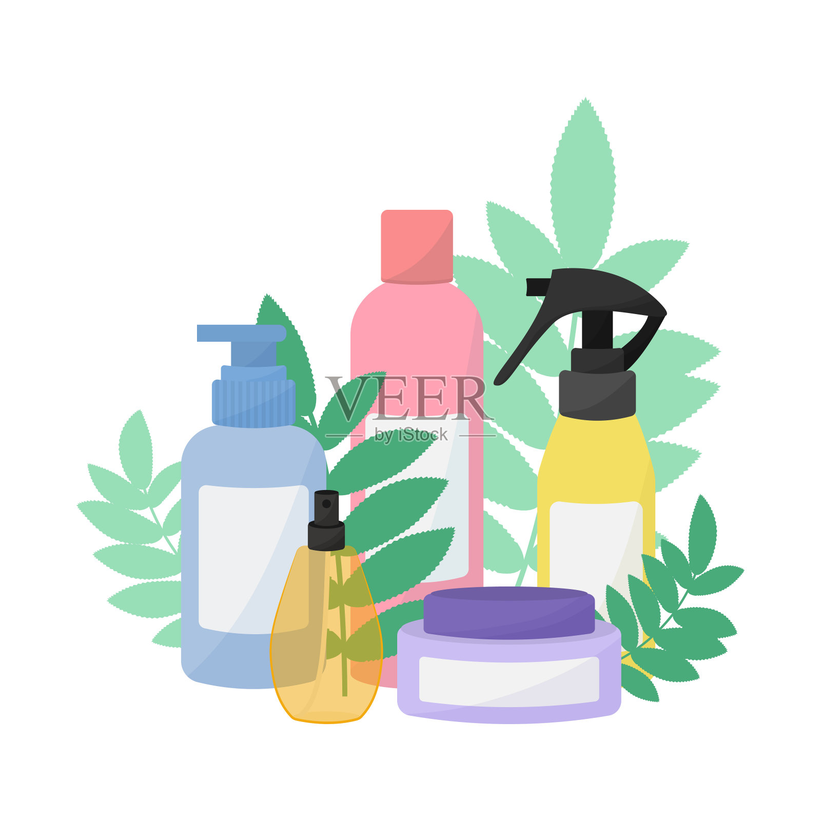 有机和自然化妆品概念平面插图设计元素图片