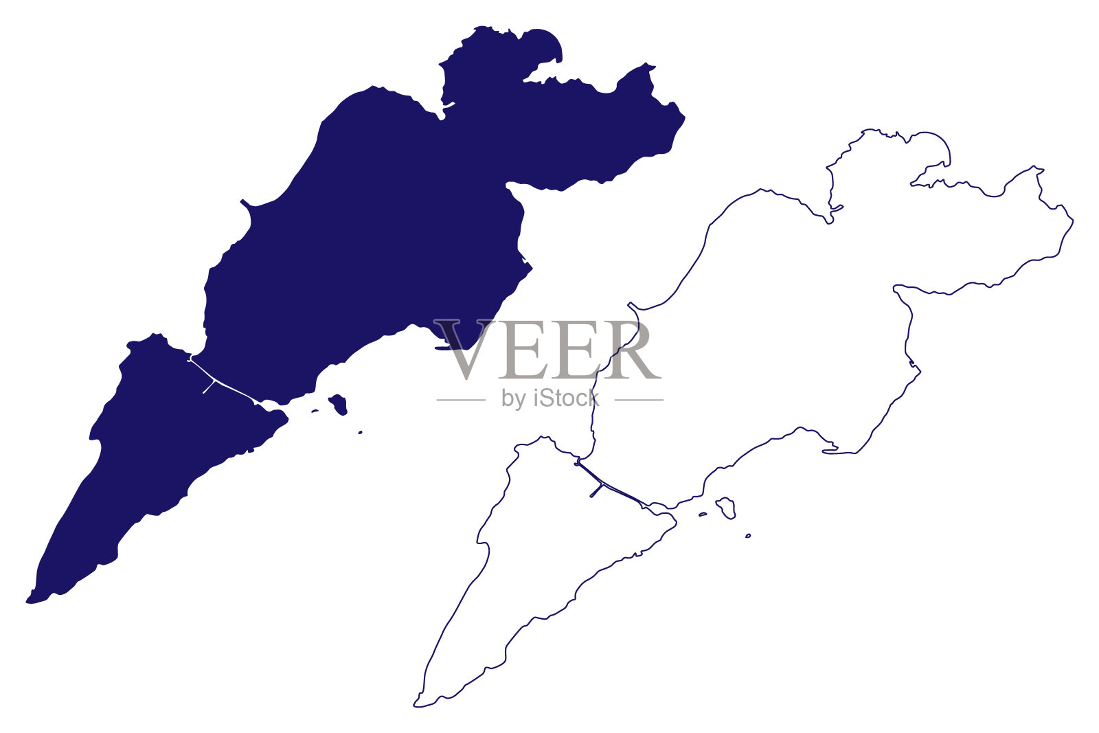 瓜那加岛(洪都拉斯共和国，中美洲，加勒比群岛)地图矢量插图，潦草草图伯纳卡或低礁岛或礁岛地图插画图片素材