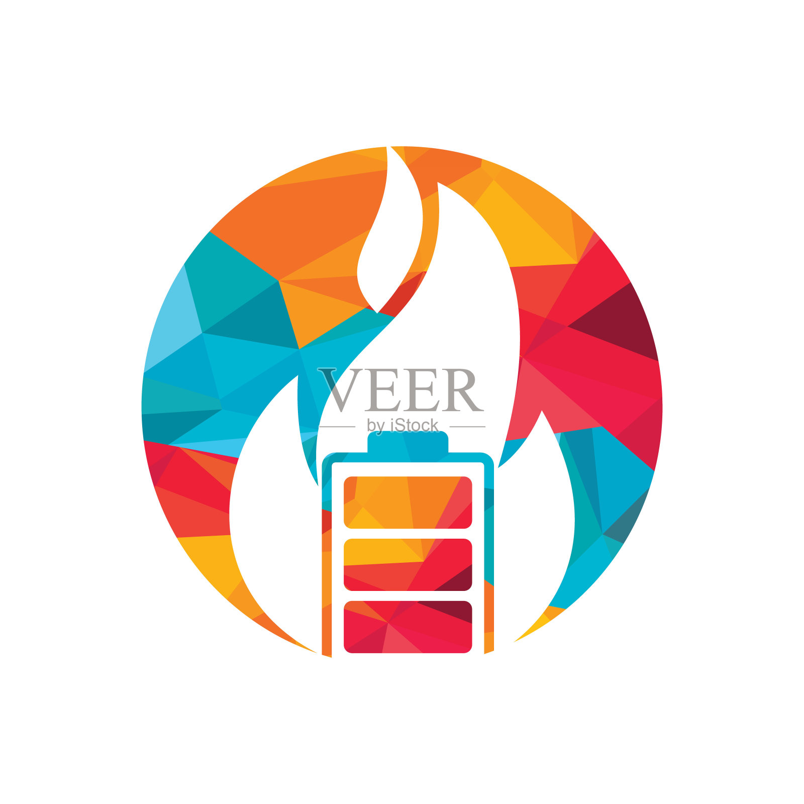 电池火矢量标志设计。自然能源标志概念。插画图片素材