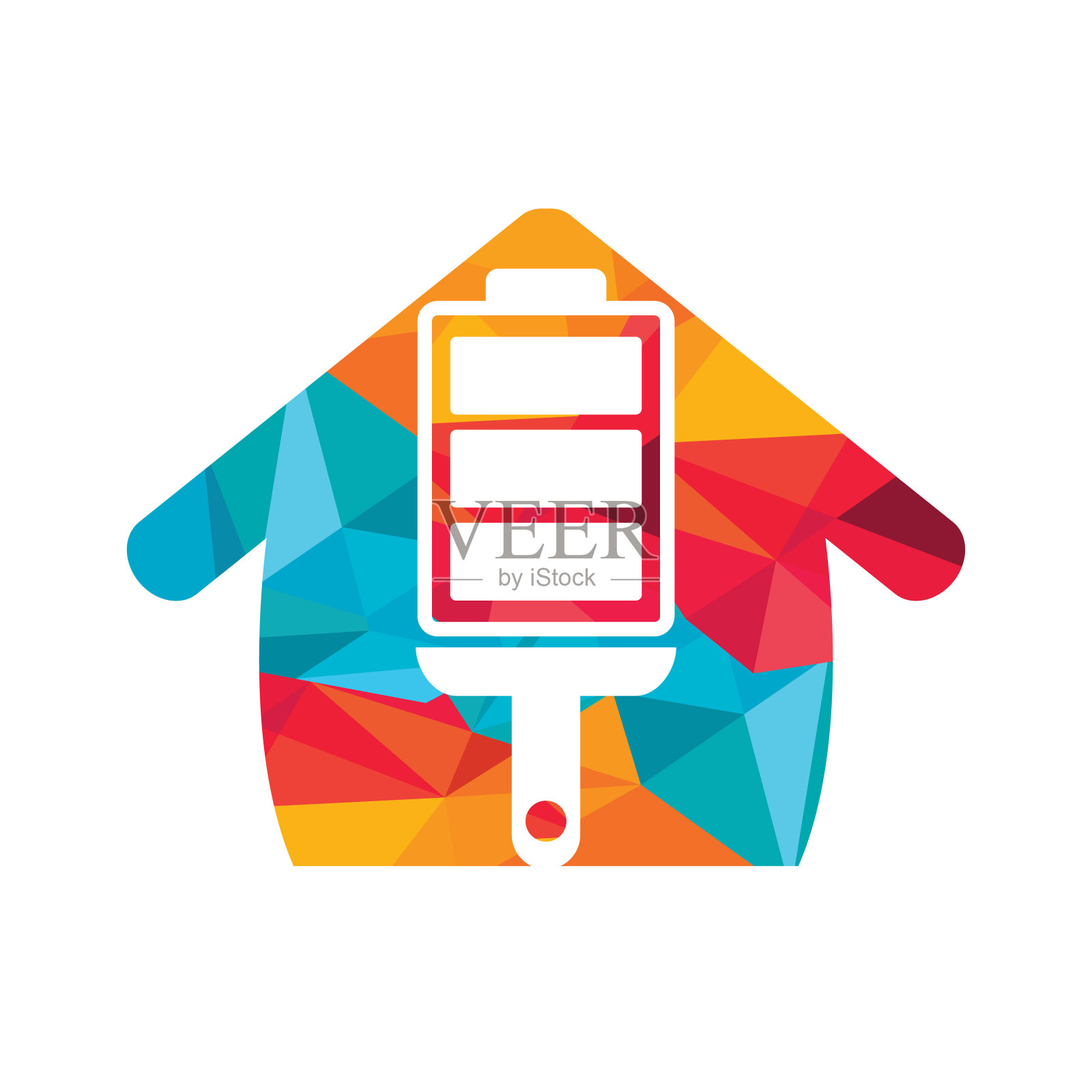 艺术能量日志概念。矢量电池和刷子的标志组合。插画图片素材