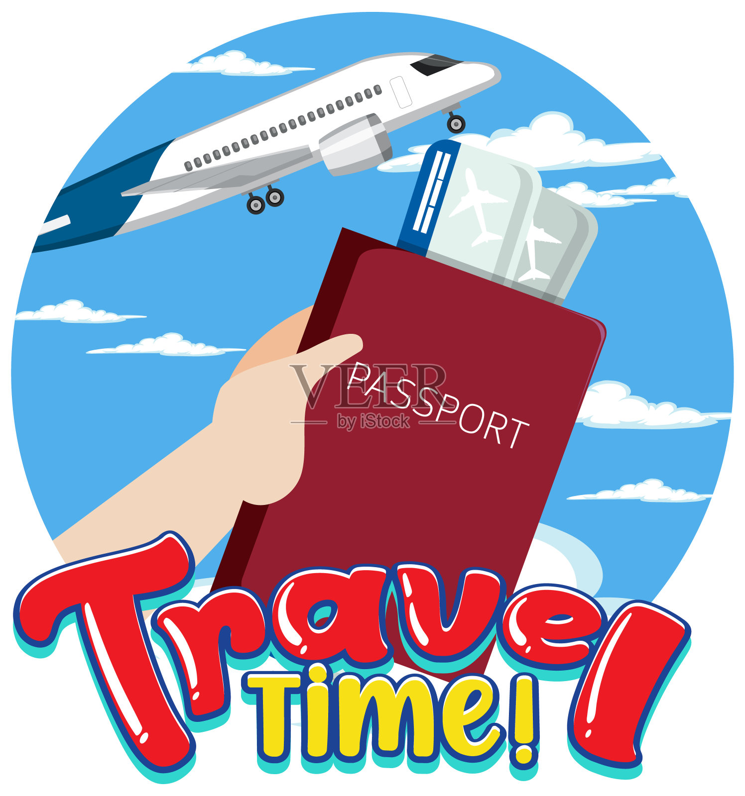 旅行时字体设计与护照插画图片素材