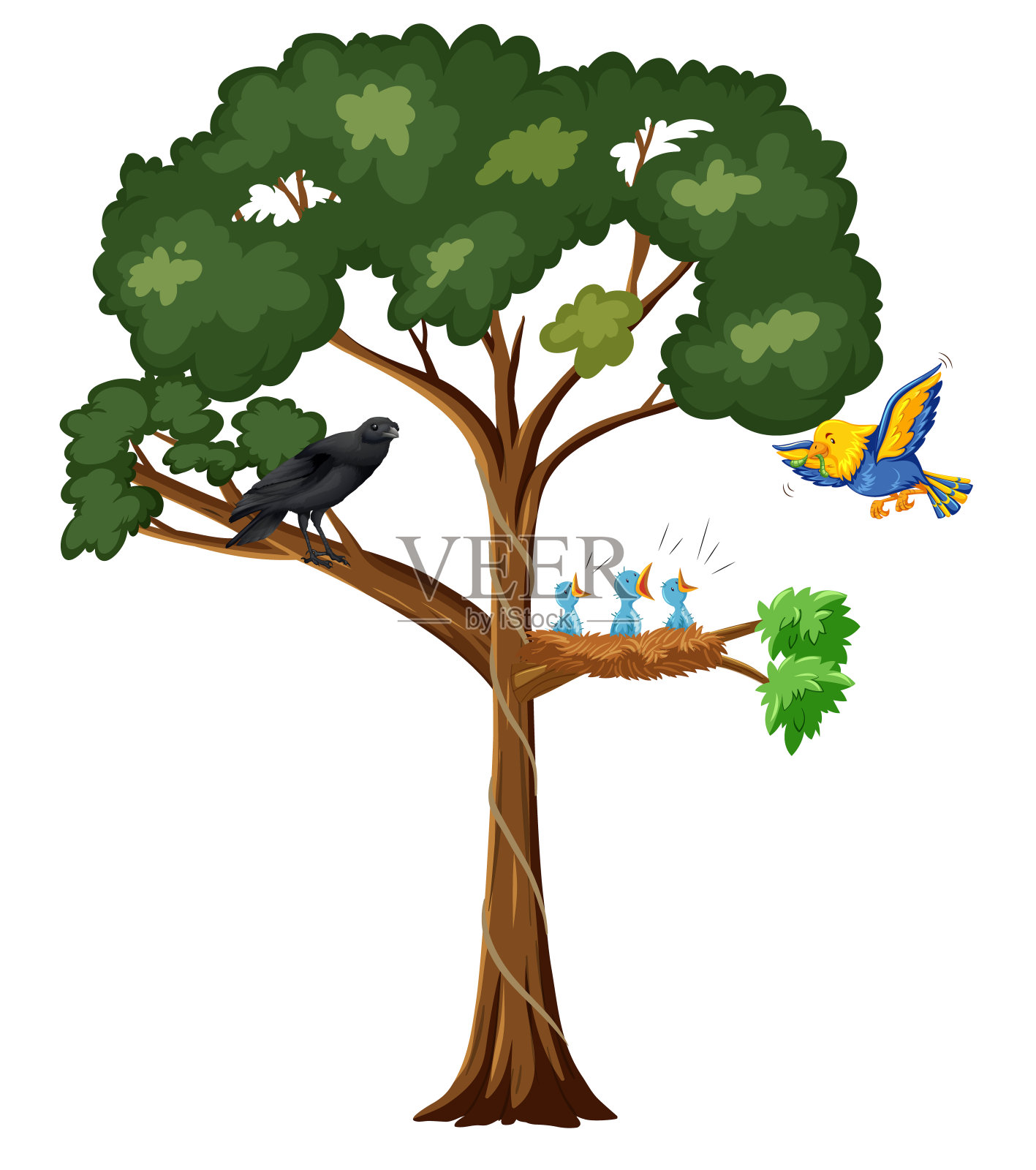 许多鸟在树上插画图片素材
