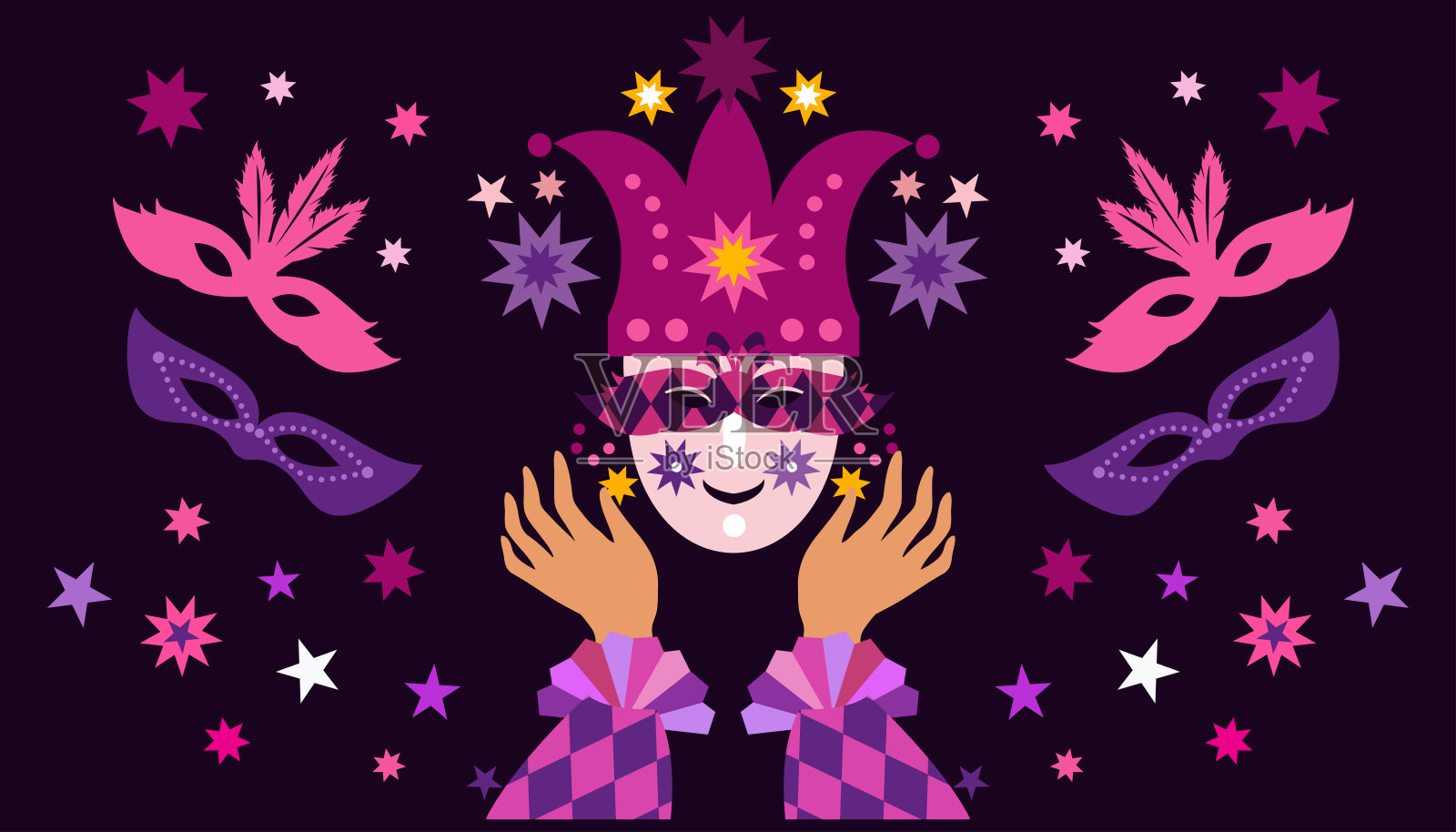 狂欢节面具，快乐的狂欢节。节日化妆舞会的背景。插画图片素材