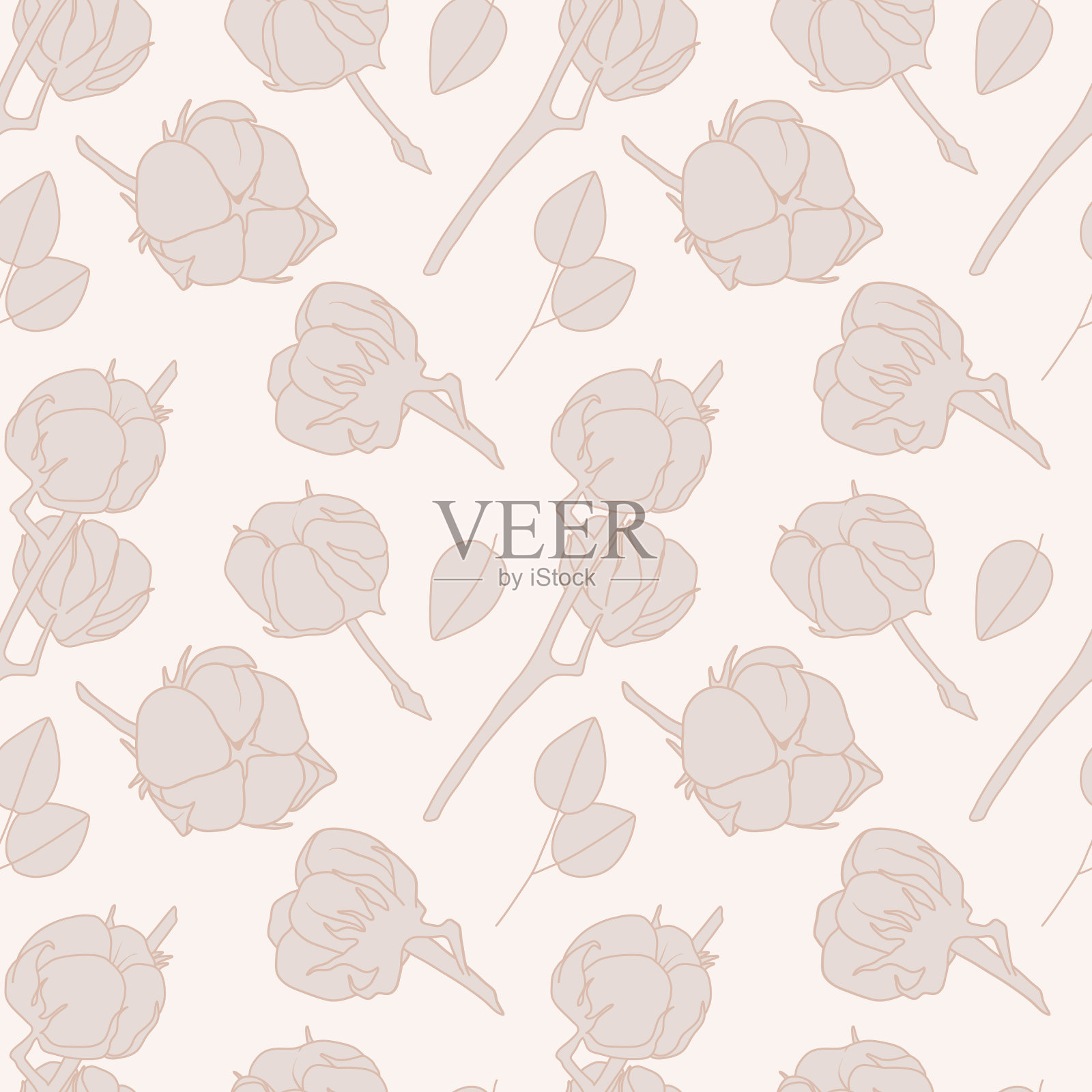 向量无缝模式与细枝和芽或棉球。插画图片素材