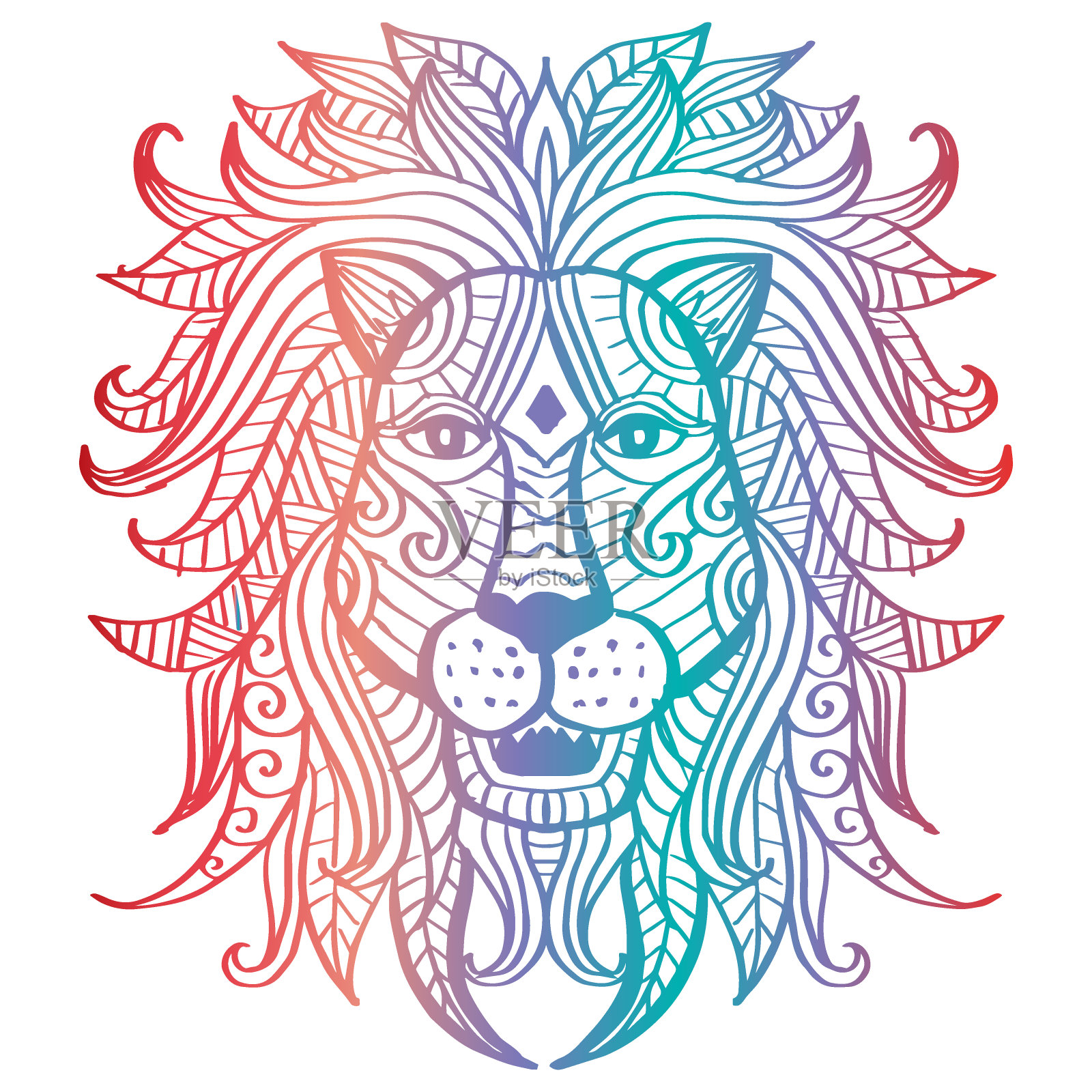 Zentangle狮子。曼荼罗绘画，狮子曼荼罗，涂鸦艺术设计插画图片素材