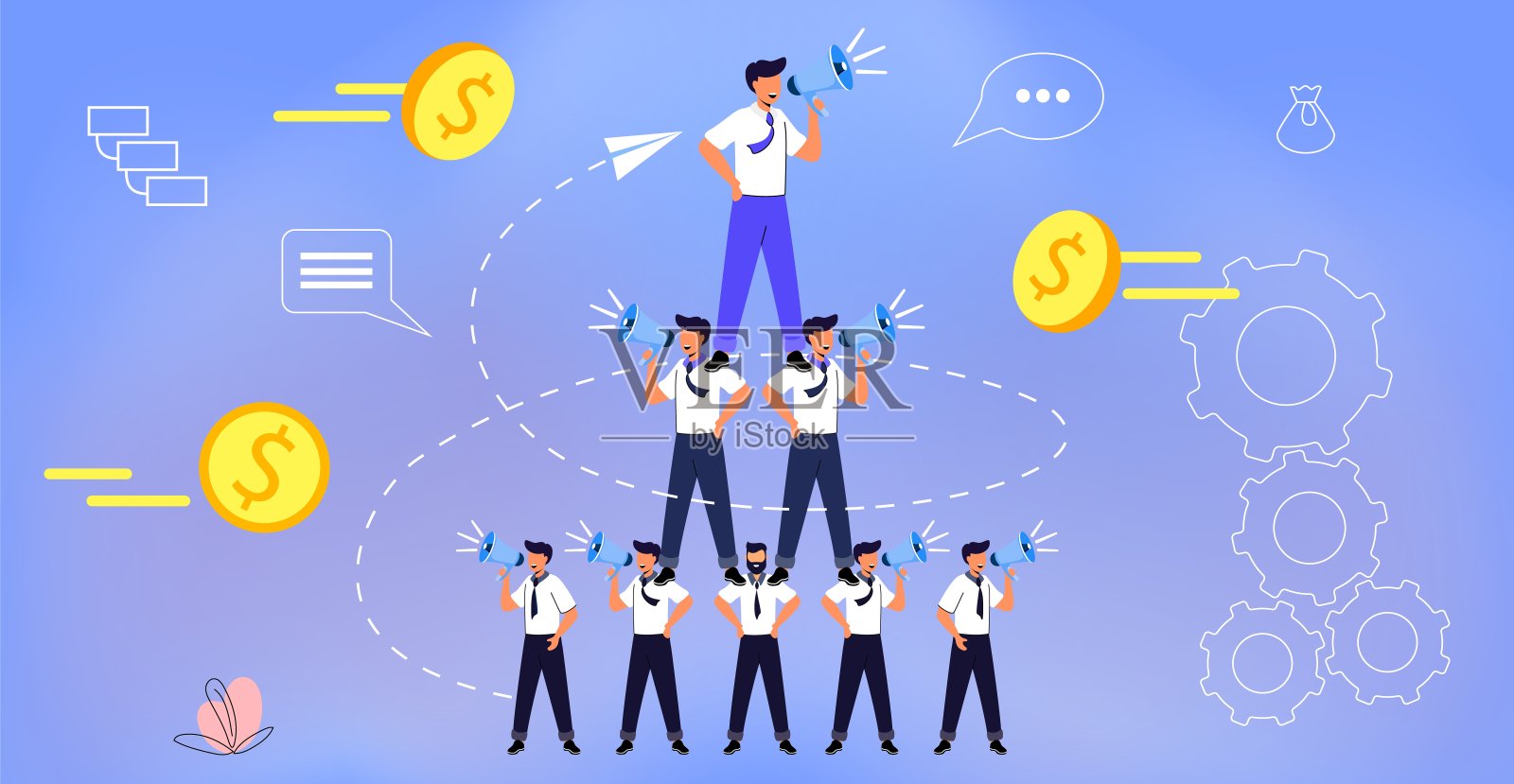 庞氏骗局商业金字塔投资者网络插画图片素材